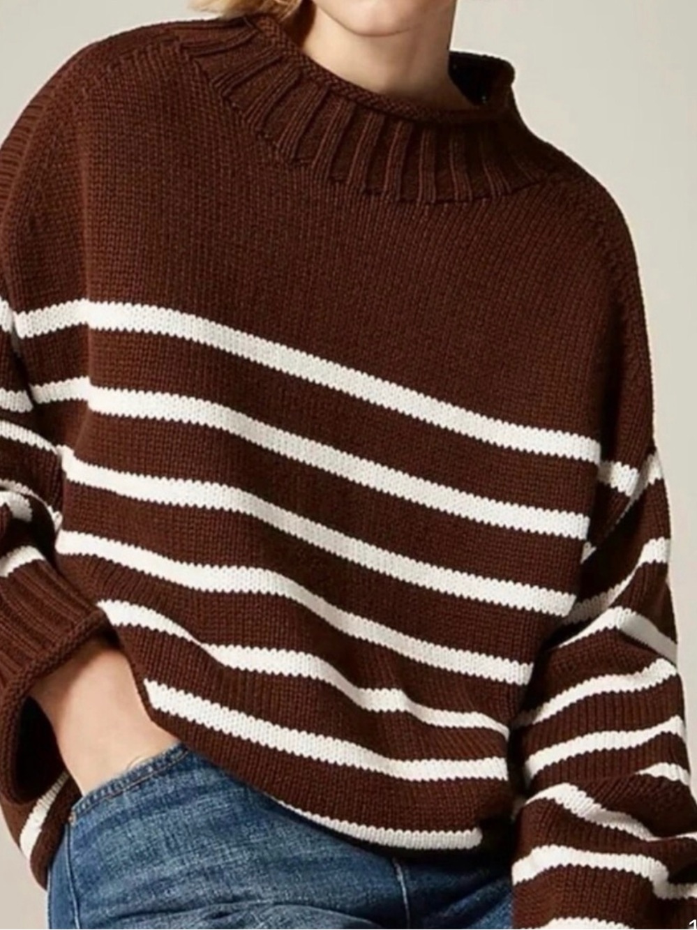 Jcrew 2025 Rollneck Brown & White Stripe Sweater - Size S